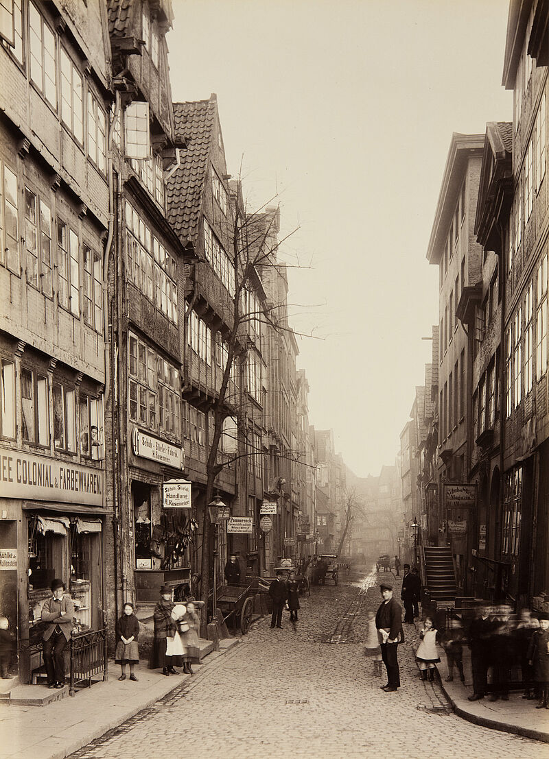 Georg Koppmann, Bei den Mühren von der Mattentwiete aus gesehen (Aus: Hamburg 1884. Ansichten aus dem niederzulegenden Stadttheil), 1884