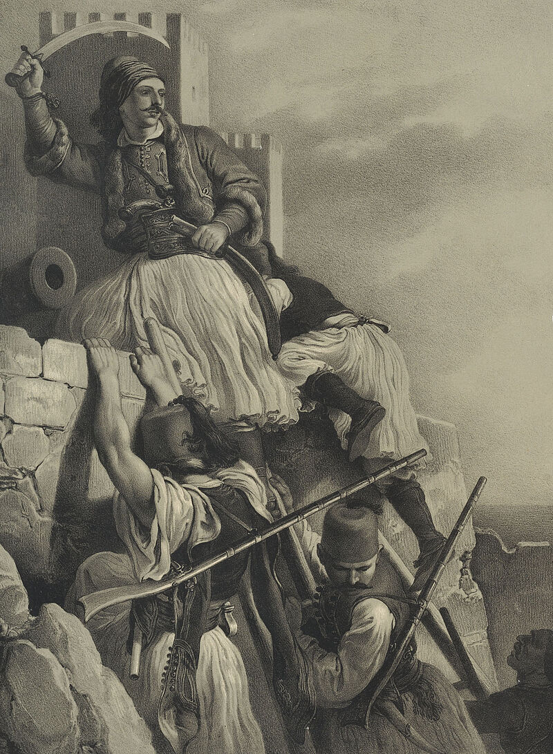 Johann Baptist Kuhn, Peter Hess, Ath. Kanakaris erobert die Stadt Patrasso, um 1845