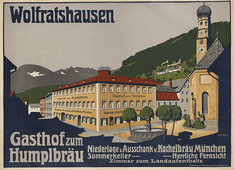 Carl Moos, „Wolfratshausen / Gasthof zum Humplbräu“ (Originaltitel), um 1910