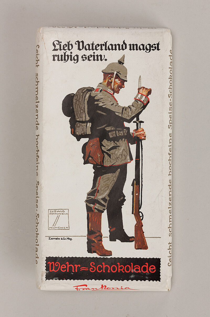 Ludwig Hohlwein, „Lieb Vaterland magst ruhig sein. / Wehr=Schokolade“ (Originaltitel), 1914