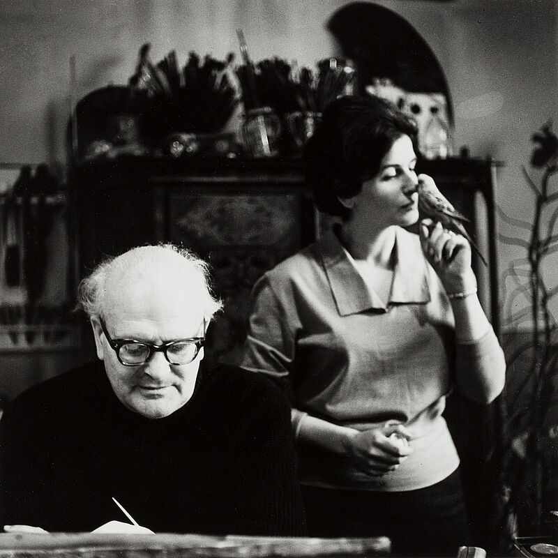 Barbara Niggl Radloff, Edgar Ende und Lotte Schlegel [mit Wellensittich], 1961