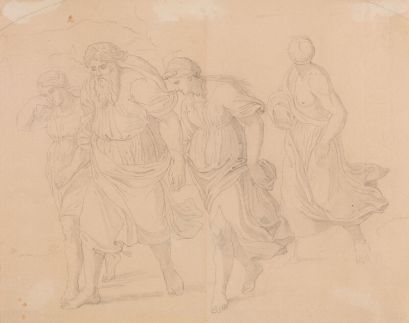 Friedrich Olivier, Loth, mit seiner Familie aus Sodom fliehend