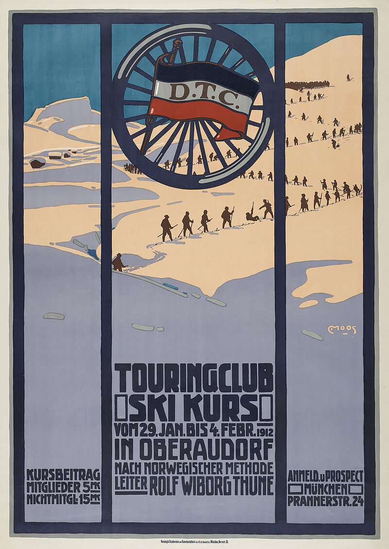 Carl Moos, „TOURINGCLUB SKI KURS / VOM 29. JAN. BIS 4. FEBR. 1912 / IN OBERAUDORF / NACH NORWEGISCHER METHODE / LEITER ROLF WIBORG THUNE“ (Originaltitel), 1912