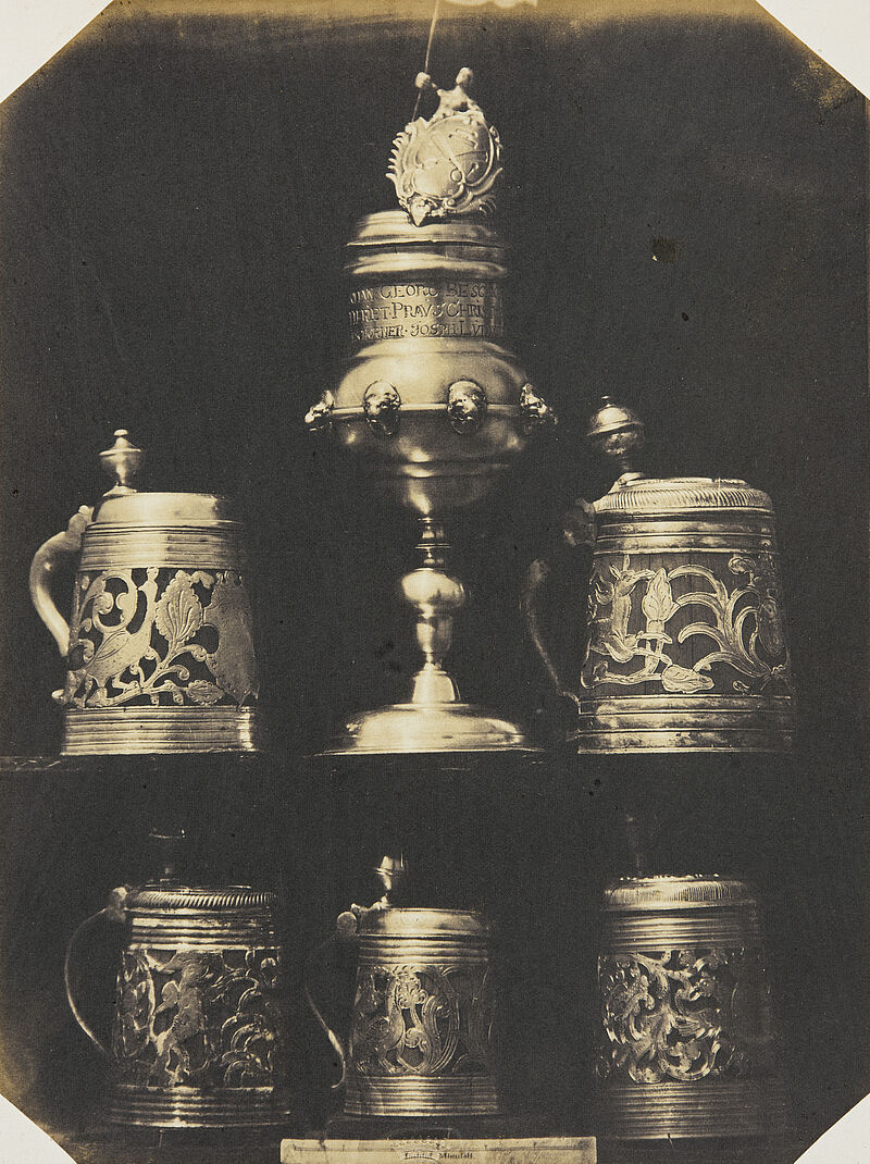 Ludwig Belitski, Gruppe von sechs Trinkgefäßen, teils von Zinn, teils von Holz, deutsche Arbeiten, 17. u. 18. Jahrhundert (aus: Vorbilder für Handwerker und Fabrikanten...), vor 1855