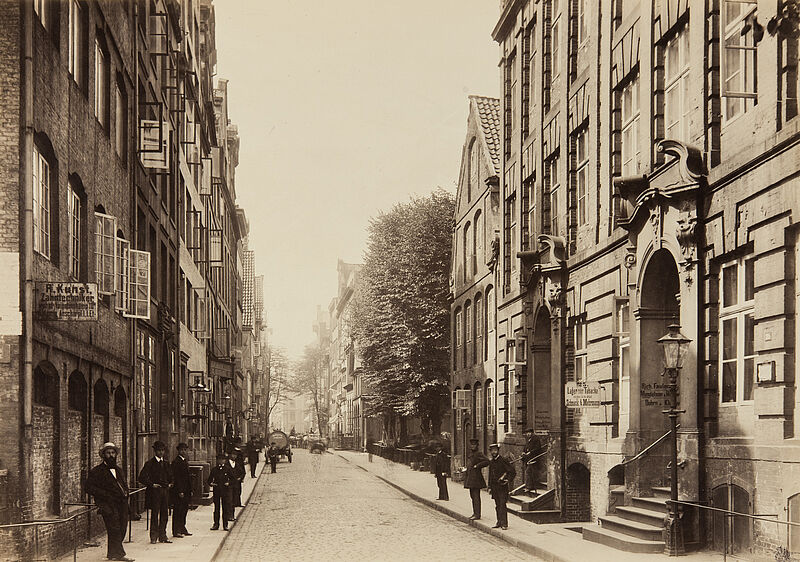 Georg Koppmann, Alter Wandrahm von der Poggenmühle aus gesehen (Aus: Hamburg 1884. Ansichten aus dem niederzulegenden Stadttheil), 1884