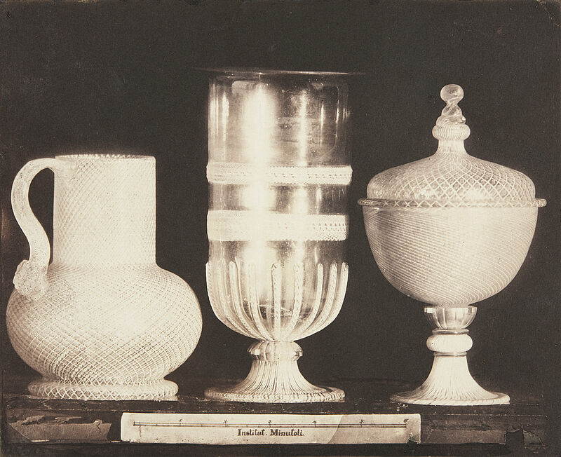 Ludwig Belitski, Ein gestreiftes u. zwei retikulierte venezianische Glasgefäße, 16. u. 17. Jahrhundert (aus: Vorbilder für Handwerker und Fabrikanten...), vor 1855