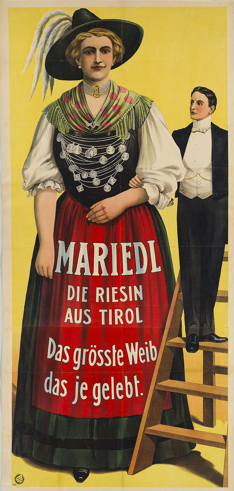 Fa. Lith. Adolph Friedländer, "Mariedl, die Riesin aus Tirol. Das größte Weib das je gelebt." (Originaltitel), um 1908