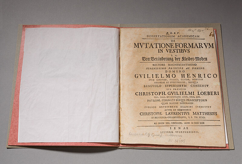 Christophorus Laurentius Matthesius, Dissertationem academicam : de mutatione formarum in vestibus, i.e. Von Veränderung der Kleider-Moden, 1722