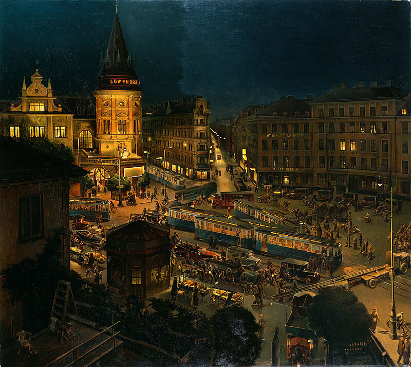 Wilhelm Heise, Der Stiglmaierplatz in München bei Nacht, 1935