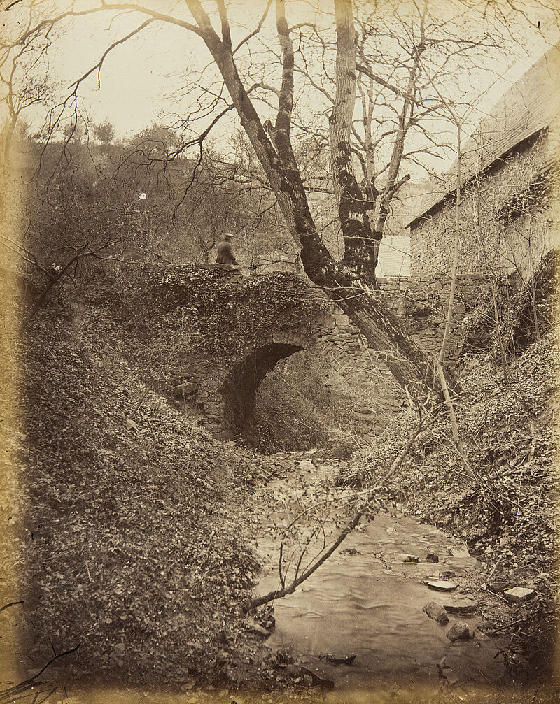 Georg Maria Eckert, Mittelgrundstudie: Wald-Inneres – Brücke mit unbelaubtem Nussbaum, 1867/68