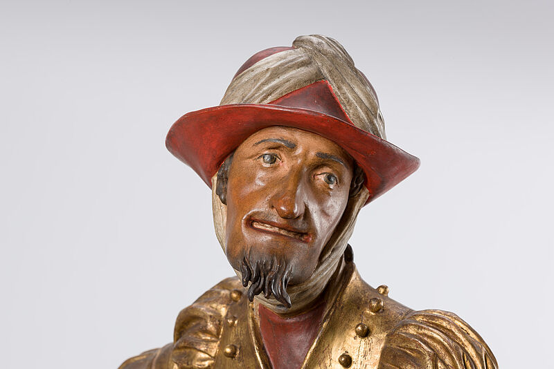 Erasmus Grasser, Moriskentänzer mit jagdhutartiger Kopfbedeckung ("Schneiderlein") aus dem Fest- und Tanzsaal des Alten Rathauses in München, 1480