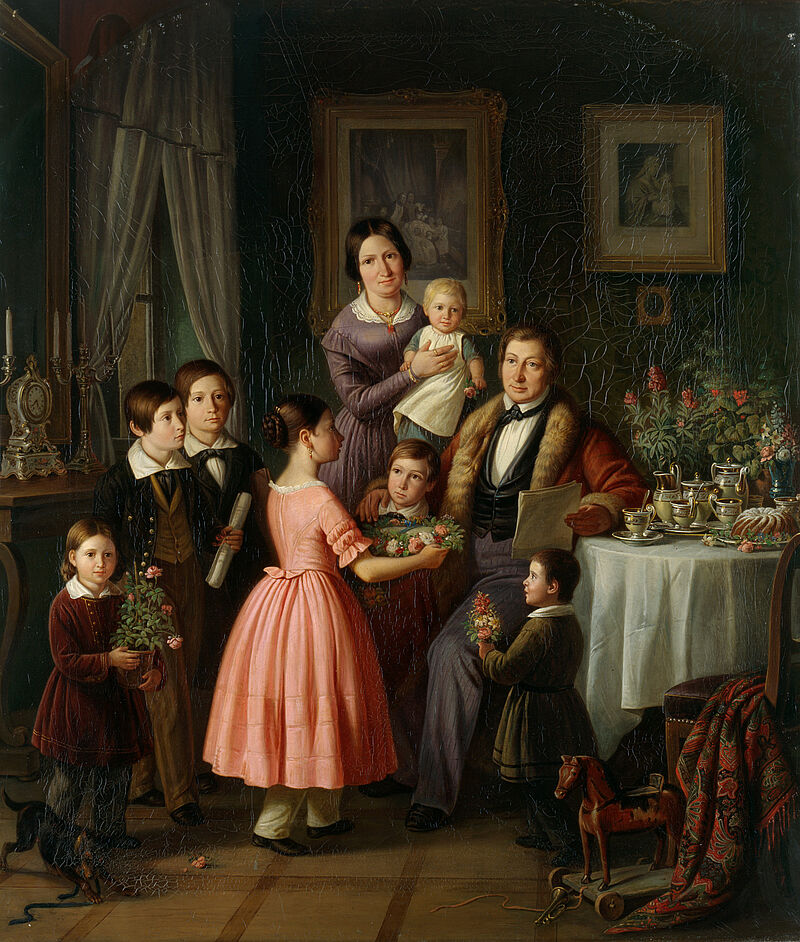 Pangratz Koerle, Der Silberarbeiter Joseph Westermayer im Kreis seiner Familie (Geburtstagskaffee), 1847