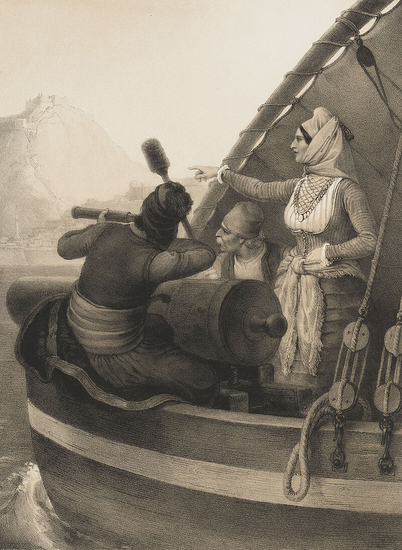 Johann Baptist Kuhn, Peter Hess, Bobolina blockiert Nauplia, um 1845