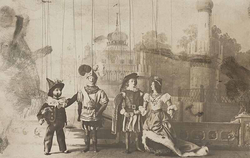 Münchner Marionettentheater, Georg Pettendorfer, Foto "Prinz Rosenroth und Prinzessin Lilienweiß", um 1900