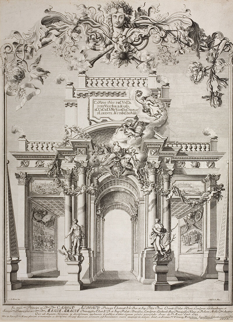 Joseph Mörl, Cosmas Damian Asam, Triumphpforte zur Vermählung von Kurprinz Karl Albrecht von Bayern mit Maria Amalia von Österreich, 1722