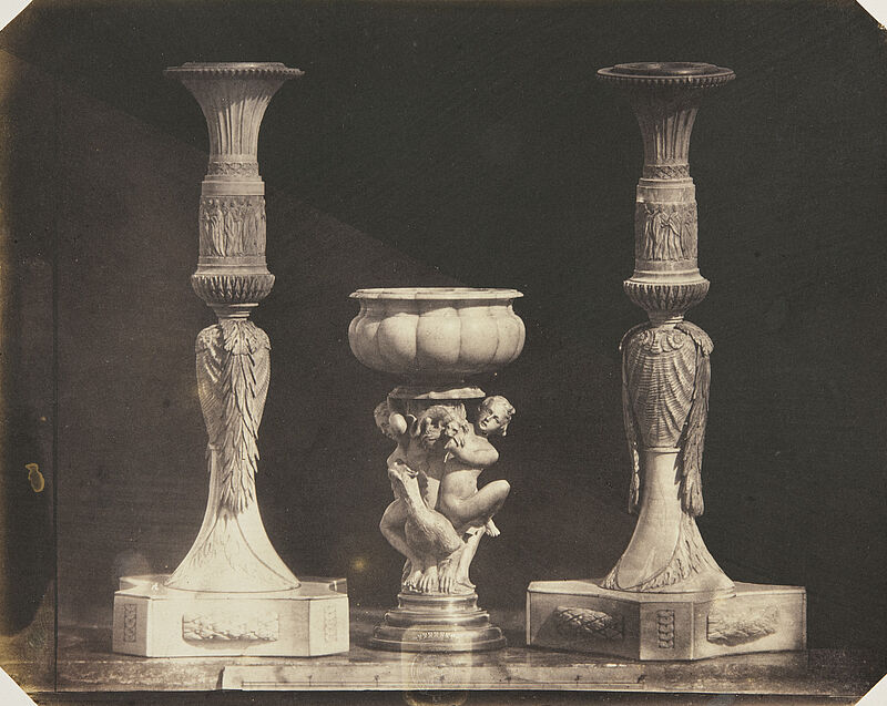 Ludwig Belitski, Zwei Leuchter von Walross und eine Vasette von Elfenbein, 16. u. 18. Jahrhundert (aus: Vorbilder für Handwerker und Fabrikanten...), vor 1855