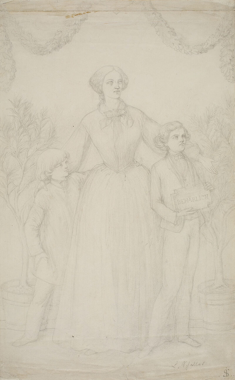 Ludwig Schaller, Bildnis Katharina Widnmann mit ihren Söhnen Heinrich und Hubert, 1860