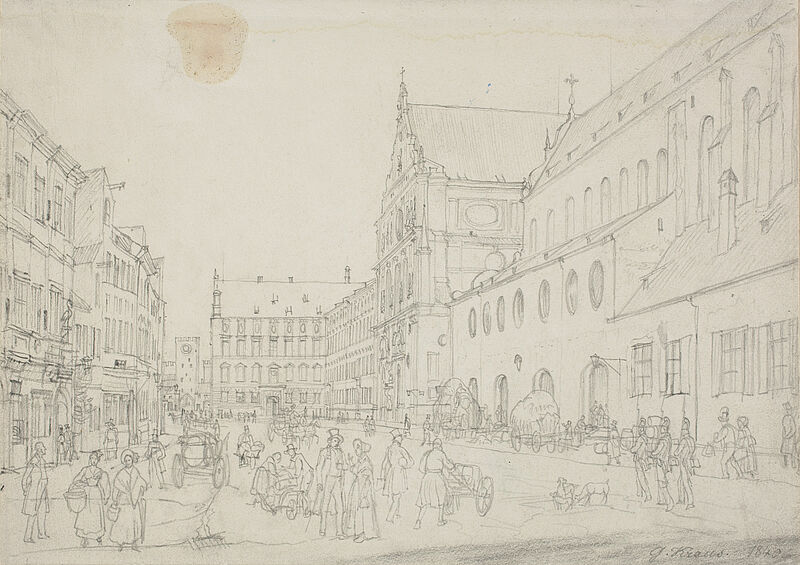 Gustav Wilhelm Kraus, Michaelskirche und Neuhauser Straße von Osten, 1840, 1840