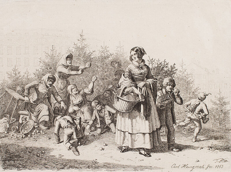 Carl Friedrich Heinzmann, Szene auf dem Weihnachtsmarkt am Maximiliansplatz, 1843