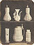Ludwig Belitski, Sechs venezianische Glasgefäße mit weißen Emailstreifen, drei Fünftel Naturgröße, 16. Jahrhundert (aus: Vorbilder für Handwerker und Fabrikanten...), vor 1855