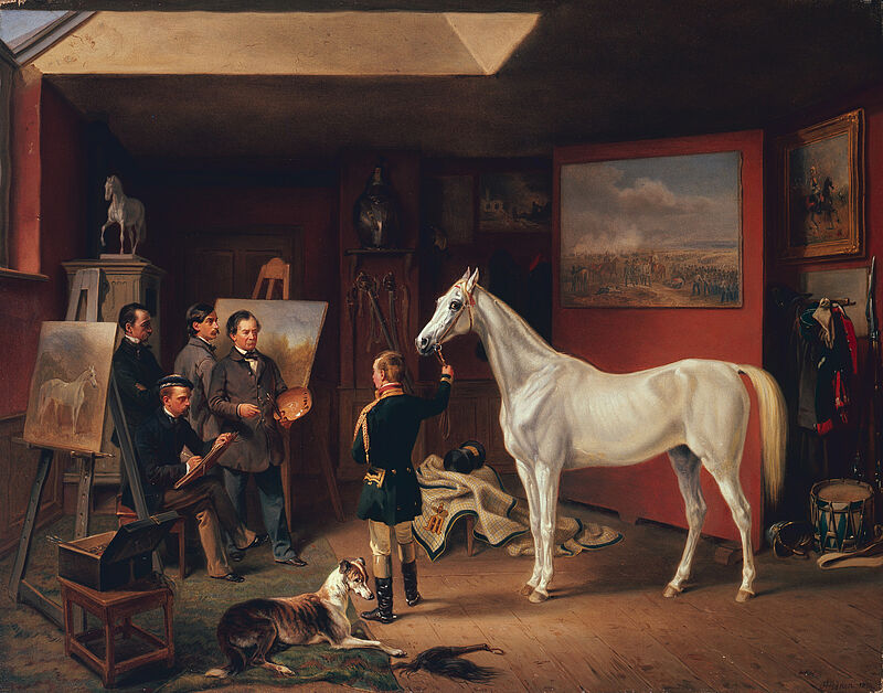 Albrecht Adam, Albrecht Adam mit seinen Söhnen Benno, Franz und Eugen im Atelier, 1854