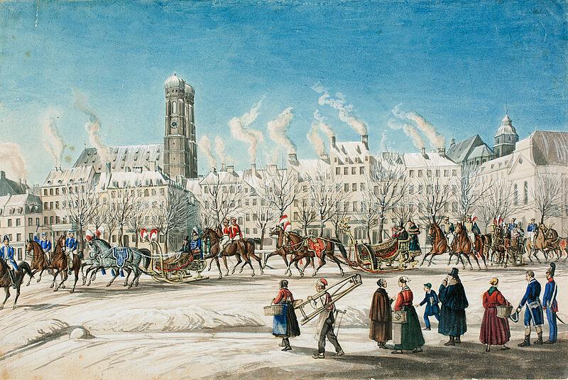 Gustav Wilhelm Kraus, Schlittenfahrt des Hofes über den Promenadeplatz, 1824/25