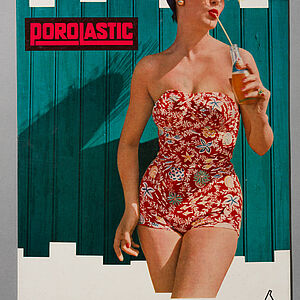 Büsing und Co., Werbetafel: Porolastic. Ein Begriff für sportliche Eleganz, um 1955
