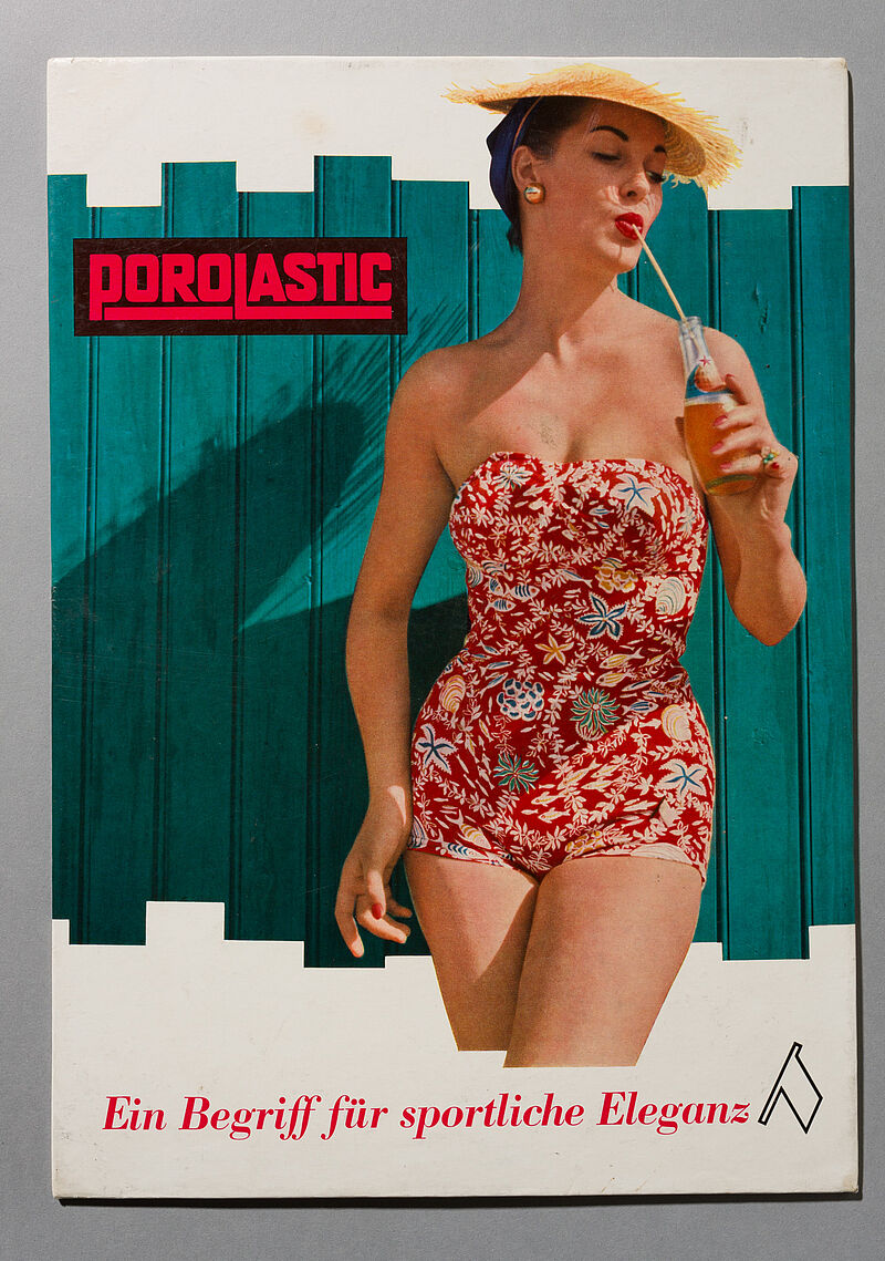 Büsing und Co., Werbetafel: Porolastic. Ein Begriff für sportliche Eleganz, um 1955