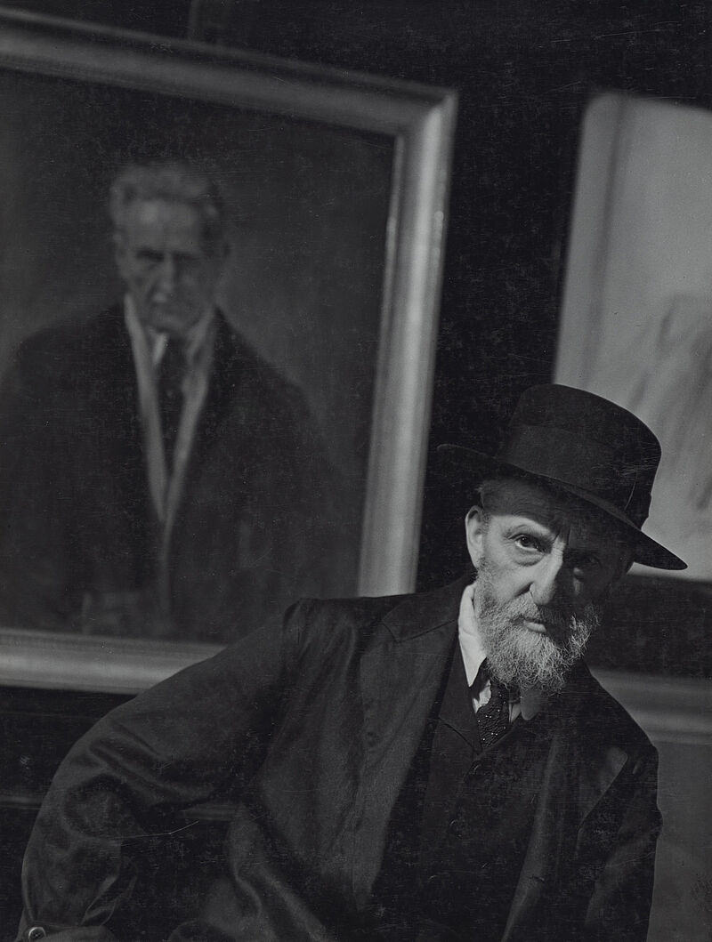 Hans Schreiner, Der Maler Leo Samberger vor einem Gemälde, München, um 1950