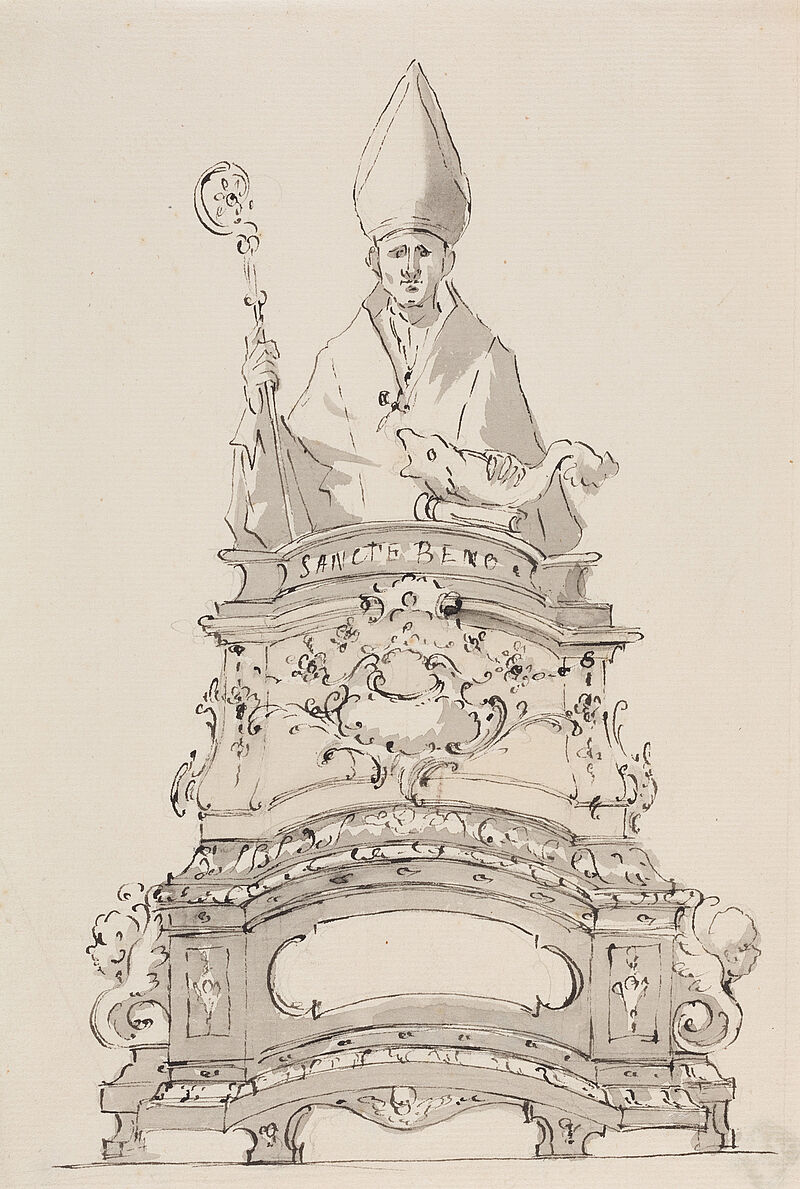 Peter Candid, Entwurf für eine Büste des hl. Benno auf einem Reliquienkasten