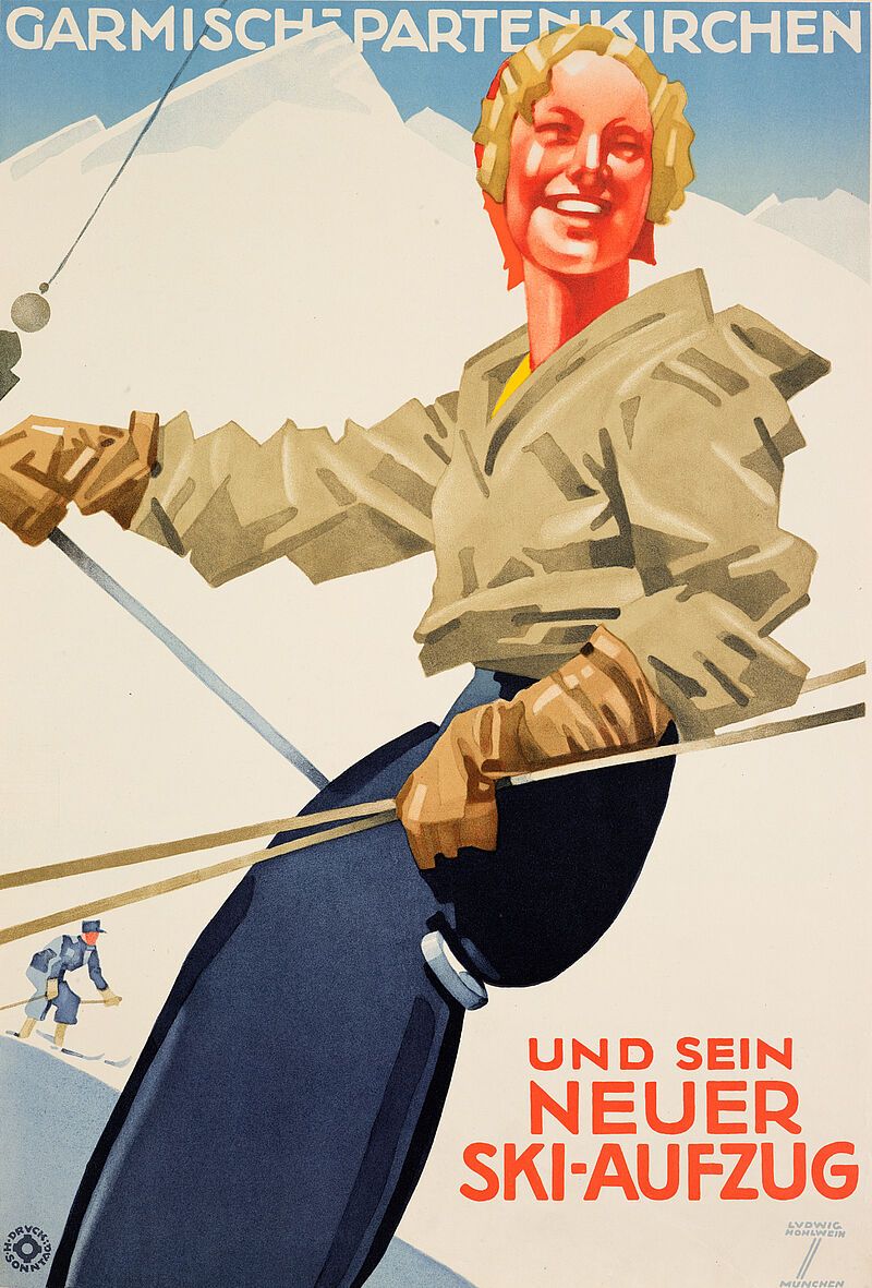 Ludwig Hohlwein, „GARMISCH-PARTENKIRCHEN / UND SEIN / NEUER SKI-AUFZUG“ (Originaltitel), um 1935