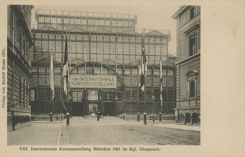 "VIII. Internationale Kunstausstellung München 1901 im Kgl. Glaspalast" – Eingang, 1901