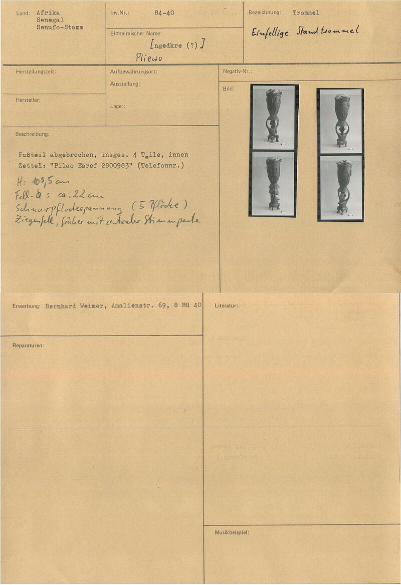 pliéwo / ngedkre (?) – Einfellige Konustrommel mit Pflockspannung, 1940 ca.