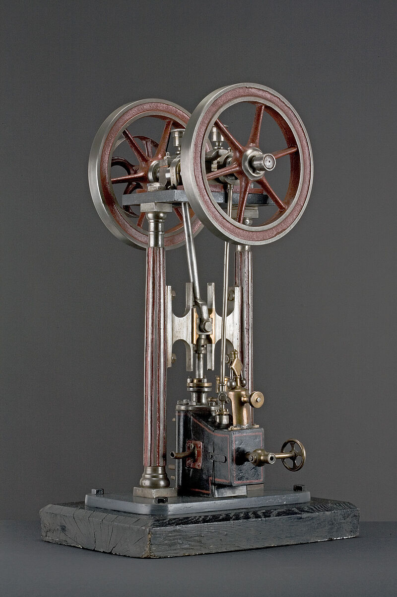 Modell eines stehenden Kompressors für eine Kältemaschine, um 1875