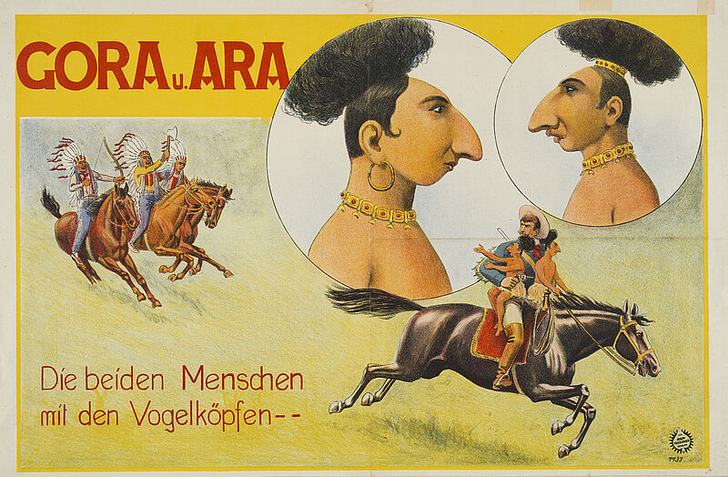 Fa. Lith. Adolph Friedländer, "Gora und Ara - die beiden Menschen mit den Vogelköpfen" (Originaltitel), um 1924