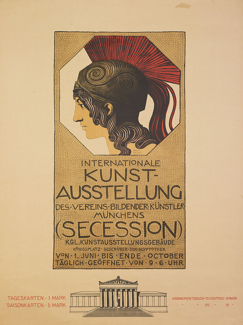 Franz von Stuck, „INTERNATIONALE KUNST-AUSSTELLUNG / DES·VEREINS·BILDENDER·KÜNSTLER MÜNCHENS / (SECESSION) / KGL. KUNSTAUSSTELLUNGSGEBÄUDE / KÖNIGSPLATZ·GEGENÜBER·DER·GLYPTOTHEK“ (Originaltitel), 1893/um 1896