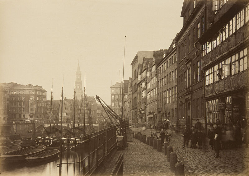Georg Koppmann, Kehrwieder und Brooksbrücke (Aus: Hamburg 1883. Ansichten aus dem niederzulegenden Stadttheil), 1883