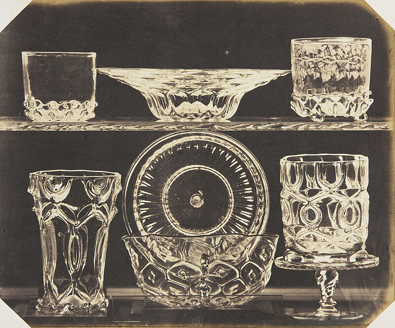 Ludwig Belitski, Gruppe von sieben gepressten und gravierten venezianischen Gläsern, drei Fünftel Naturgröße, 15. Jahrhundert (aus: Vorbilder für Handwerker und Fabrikanten...), vor 1855