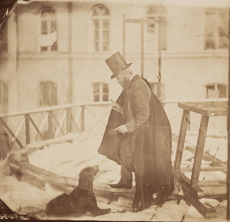 Alois Löcherer, Joseph Albert mit Hund auf der Dachterrasse (Freilichtatelier) von Joseph Albert, um 1870