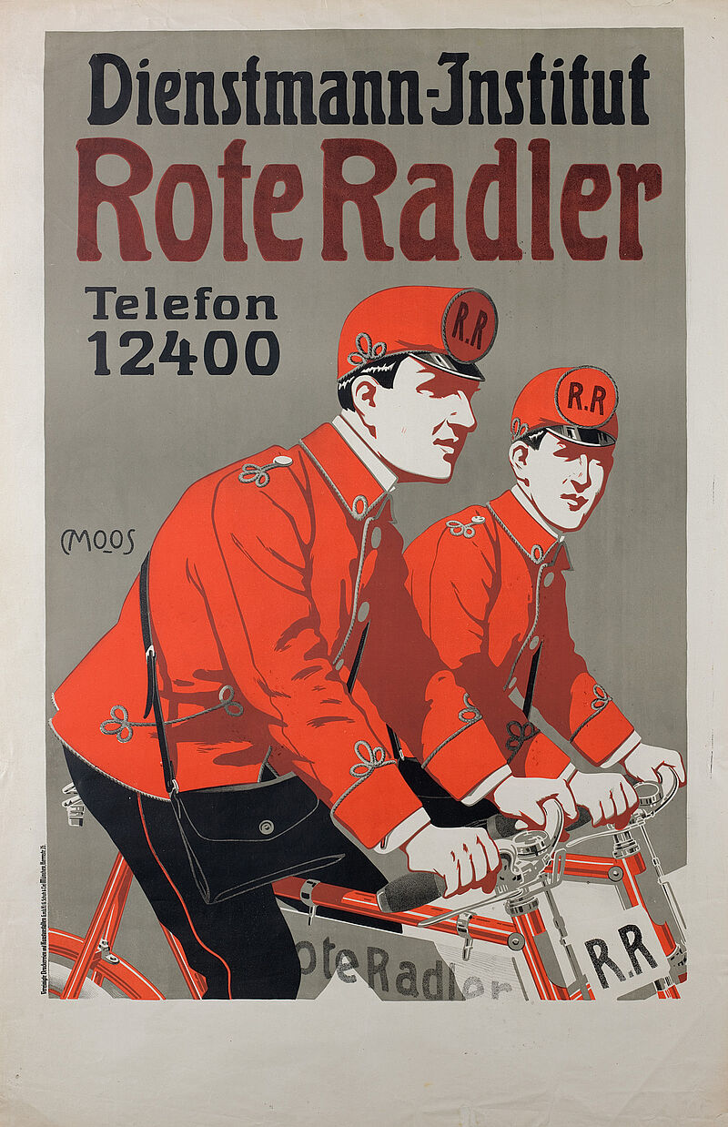 Carl Moos, „Rote Radler / Dienstmann-Institut“ (Originaltitel), um 1910