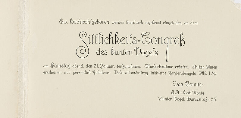 "Sittlichkeits Concress im Bunten Vogel 31. Januar 14", 1914