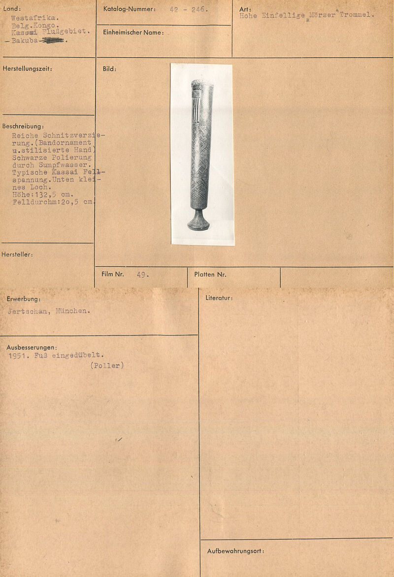 Ba-Kuba (Buschongo), nonga (?) – Einfellige Mörsertrommel mit Kasaispannung, 19. Jahrhundert