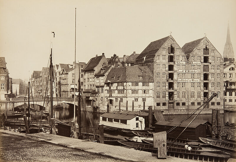 Georg Koppmann, Schaartorbrücke und hintere Ansicht beim alten Waisenhaus (Aus: Hamburg 1884. Ansichten aus dem niederzulegenden Stadttheil), 1884