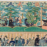 Utagawa Hiroshige, Holzschnitt "Bunraku-Aufführung", um 1837