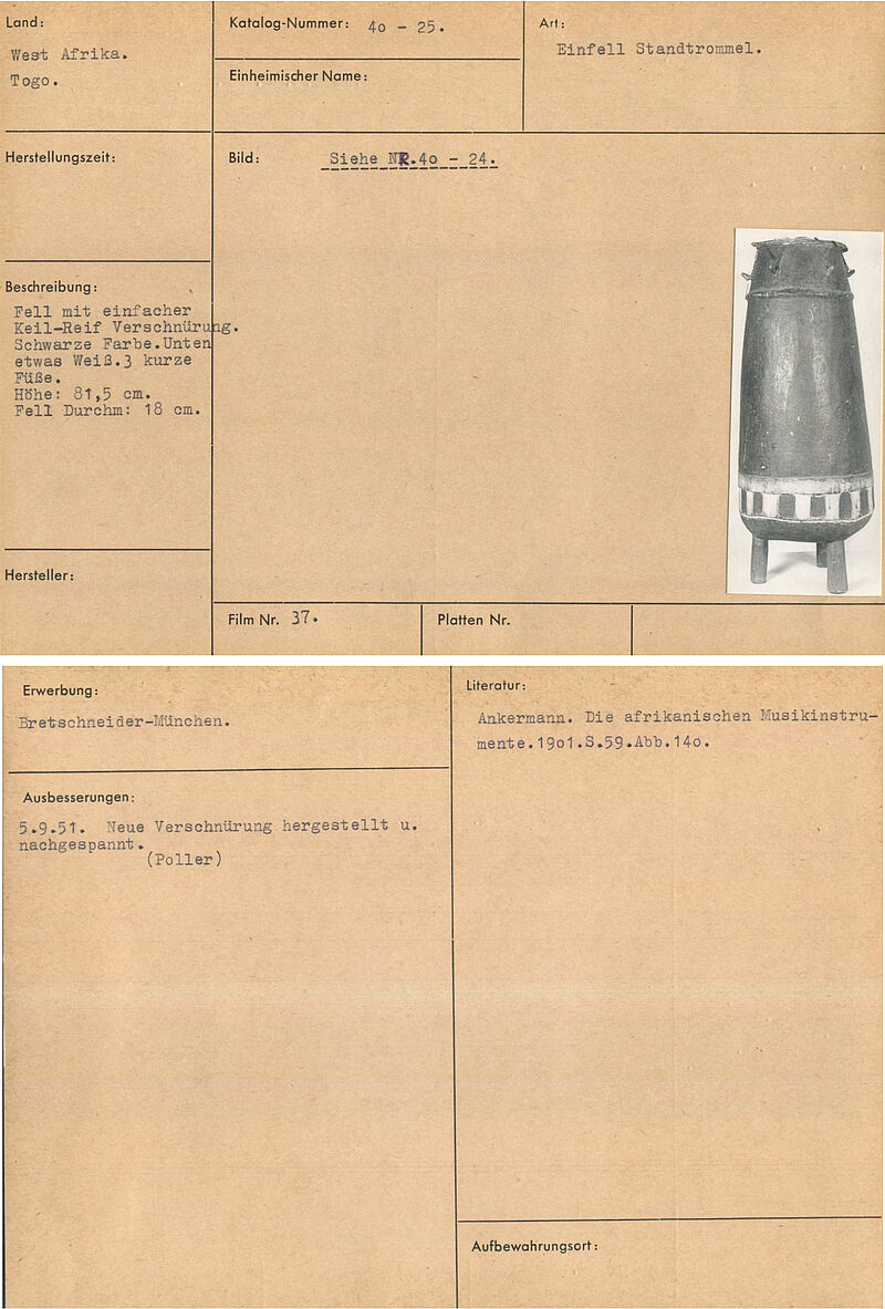 Ewe / Fon, kpezi (bei den Fon) - Einfellige Mörsertrommeln mit Schnurpflockspannung, vor 1940
