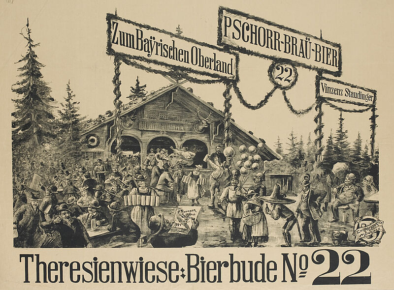 Eugen von Baumgarten, „Theresienwiese:Bierbude No 22 / PSCHORR-BRÄU-BIER“ (Originaltitel), 1894