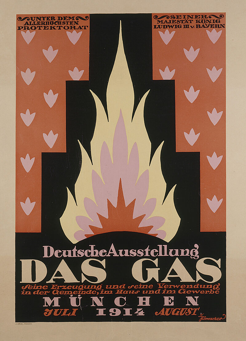 Max Schwarzer, „Deutsche Ausstellung / DAS GAS 1914 / MÜNCHEN / JULI / 1914 / AUGUST“ (Originaltitel), 1914