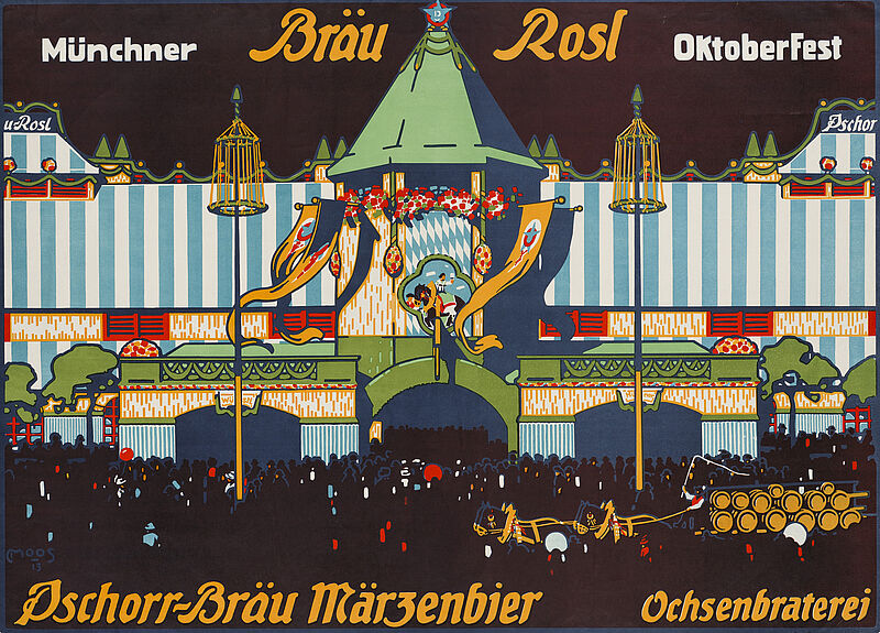 Carl Moos, „Münchner Bräu Rosl OktoberFest / Pschorr-Bräu Märzenbier / Ochsenbraterei“ (Originaltitel), 1913