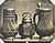 Ludwig Belitski, Drei genarbte Krüge aus grauem Steinzeug mit weißem Email und Vergoldung, deutsche Arbeit, 17. Jahrhundert (aus: Vorbilder für Handwerker und Fabrikanten...), vor 1855