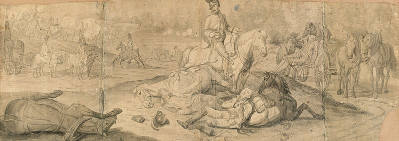 Albrecht Adam, Sterbende und verwundete Soldaten in der Schlacht bei Abensberg am 21. April 1809, 1809